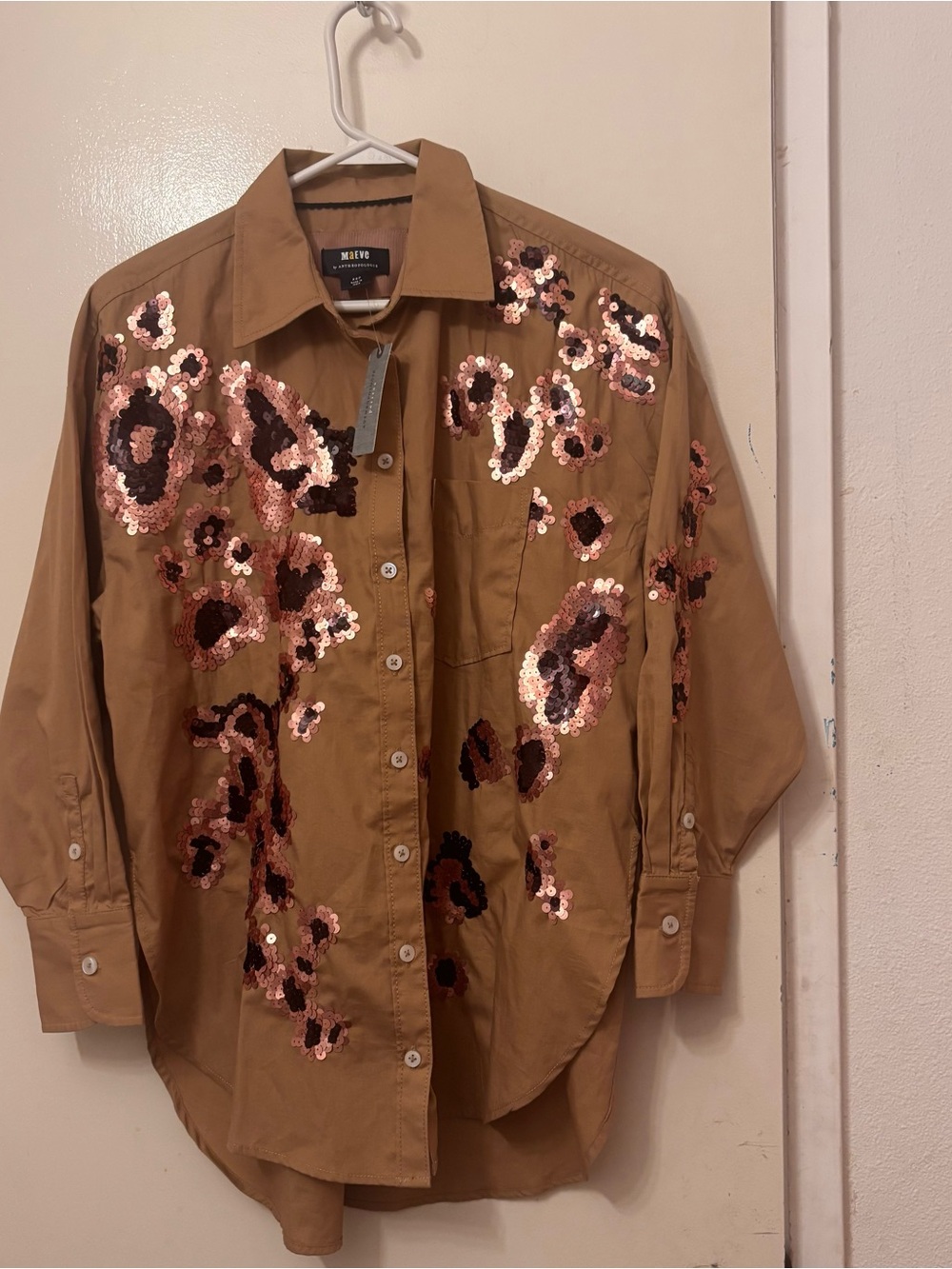 Maeve The Bennet Buttondown Shirt: Sequin Leopard Edition